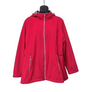 Xersion Women's 1X Plus Softshell Jacket Red Lipstick Hooded Fleece Lined Jacket